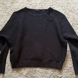 T Tahari Black Crewneck Textured Knit Sweater